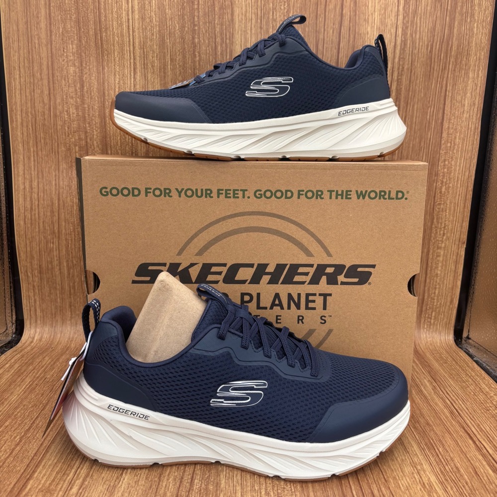 Skechers Edgeride Rekze Mens 8.5 Navy New Extra Wide Fit Vegan Sneakers 232835WW